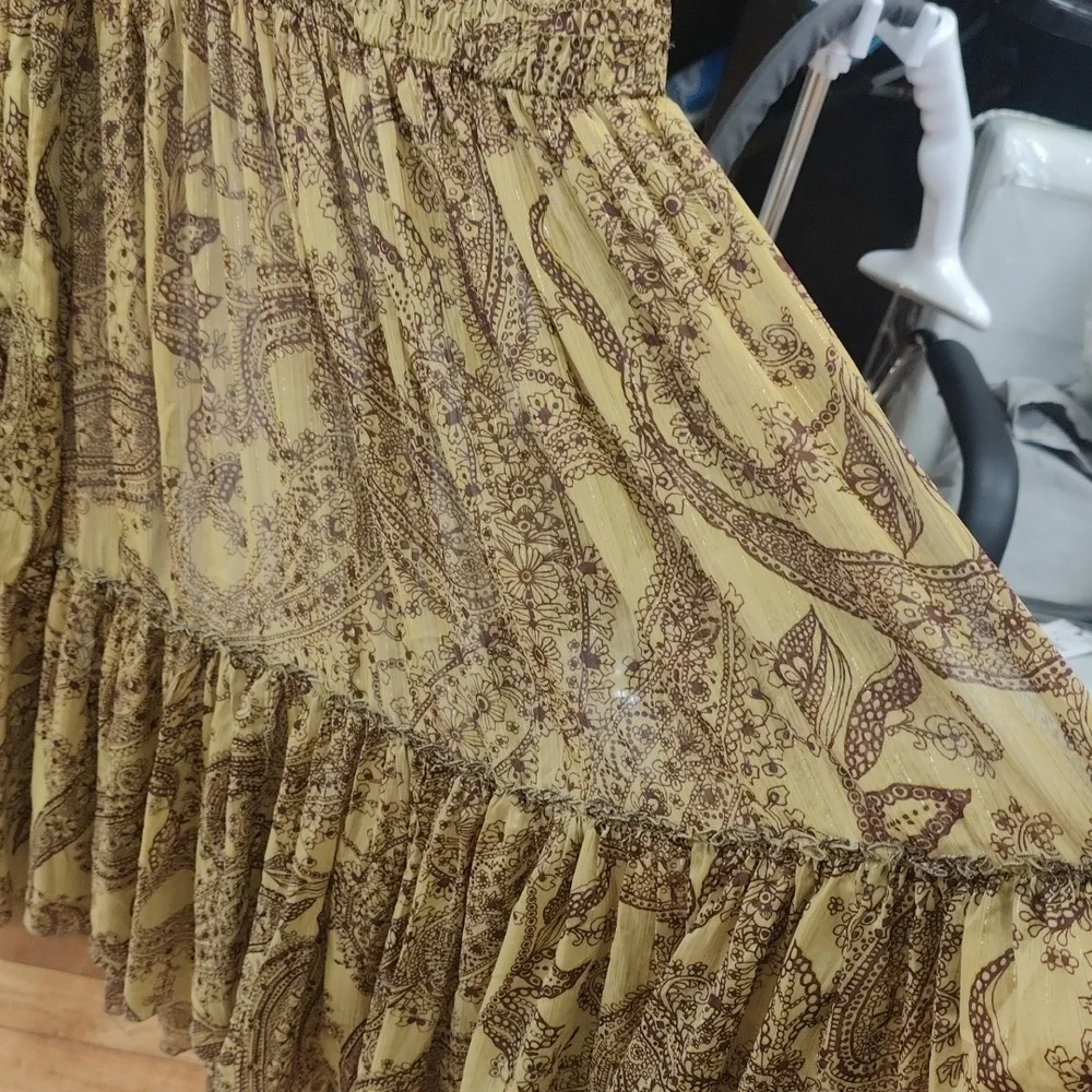 Boho Paisley Long Sleeve Maxi Dress - Mustard/Brown - Picture 4 of 12